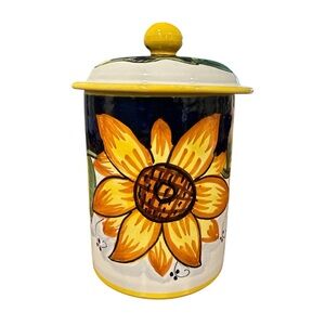 Italian Maiolica Pottery Jar With Lid  Hand Painted 6.75"  by Bella Soleil